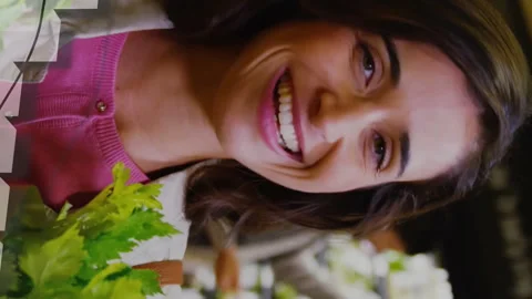 Animation of data processing on diagram over caucasian woman picking vegetables Stock Footage 313124294