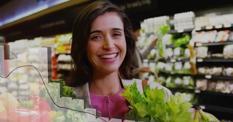 Animation of data processing on diagram over caucasian woman picking vegetables Stock Footage 326101022