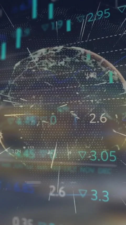 Animation of data processing, diagrams and stock market over globe Stock Footage 343901874
