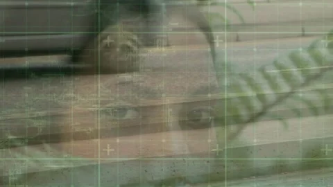 Animation of data processing on digital screen over eyes of woman and cars Stock Footage 329427479