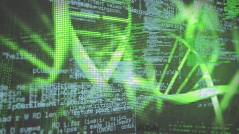 Animation of data processing dna strand over binary coding Stock Footage 328709191