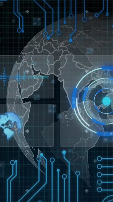 Animation of data processing, globe and computer circuit board Stock Footage 320759085