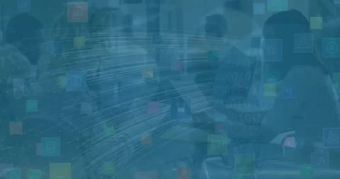 Animation of data processing with globe and binary coding over diverse business Stock Footage 326034127