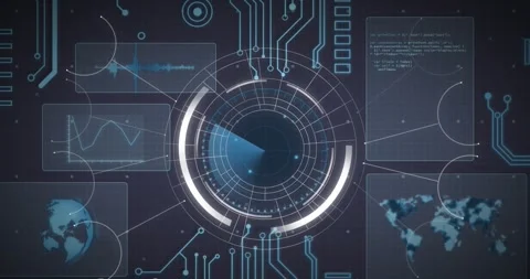 Animation of data processing, globe and world map over scope scanning Stock Footage 330061634