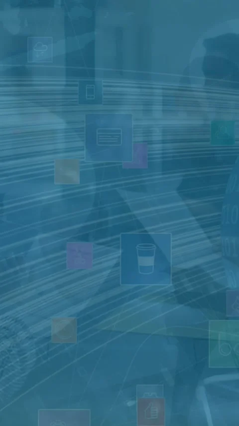 Animation of data processing with globe and binary coding over diverse business Stockbeeldmateriaal 344284005