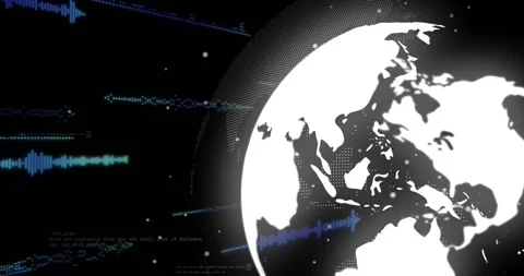 Animation of data processing with globe on black background Stock Footage 330658348