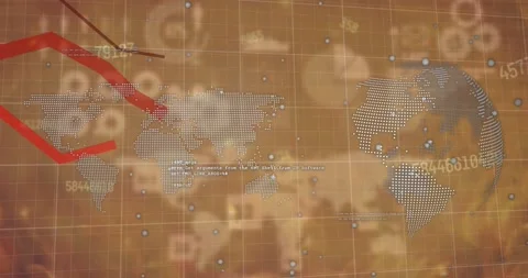 Animation of data processing with globe on orange background Video stock 330413288