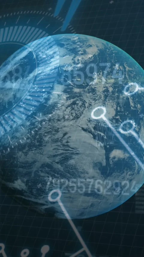 Animation of data processing, globe spinning with computer circuit board in Stock Footage 324558170