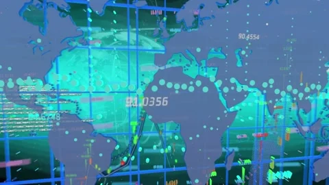 Animation of data processing with graph and world map and network of connections Stock Footage 328936607