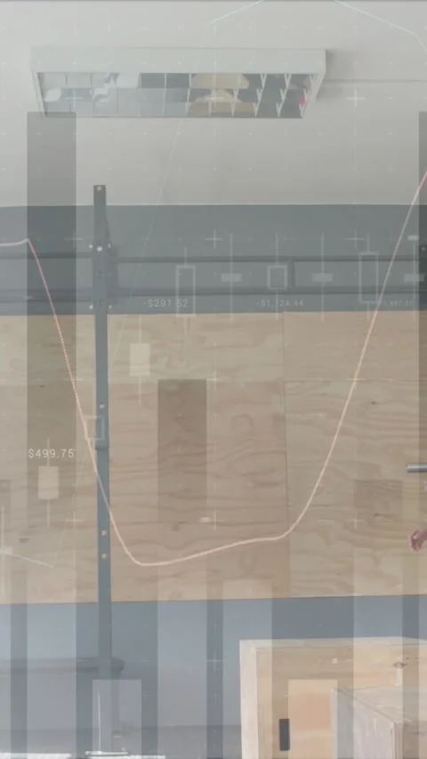 Animation of data processing on graph over diverse women jumping on boxes cross Stock Footage 323783013