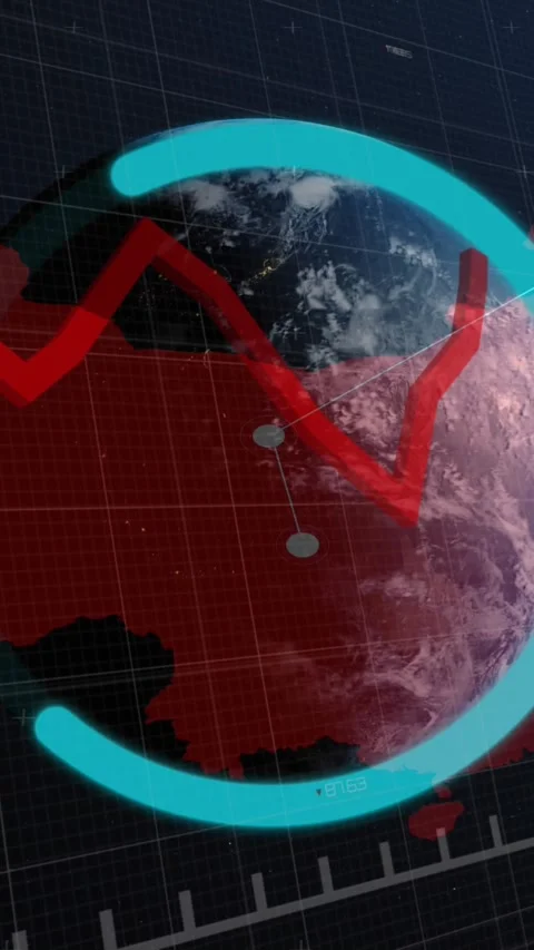 Animation of data processing with graph over world map and globe Stock Footage 342953753