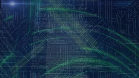 Animation of data processing with hud elements, light beam, abstract pattern on Stock Footage 205113747