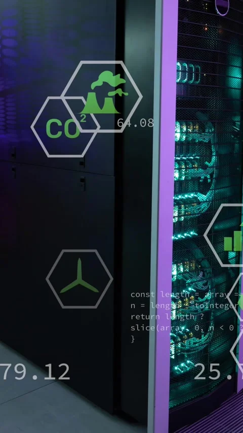 Animation of data processing with icons over server room Stock Footage 344369654