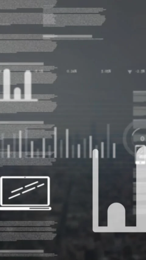 Animation of data processing with icons over cityscape Stock Footage 344402703