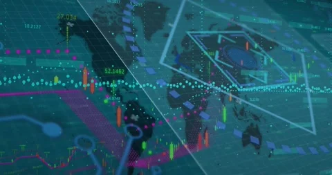 Animation of data processing with markers over world map Stock Footage 329125053