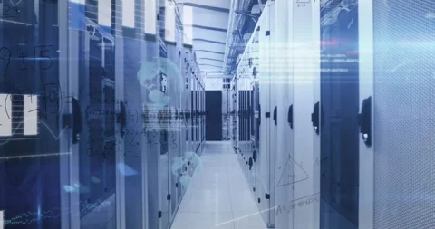 Animation of data processing, mathematical equations over computer servers Stock Footage 329709418