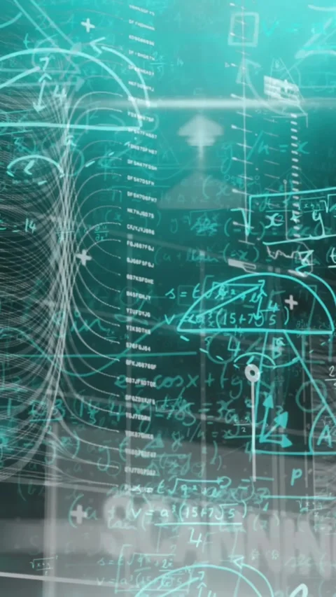 Animation of data processing with mathematical equations on black background Stock Footage 344613785