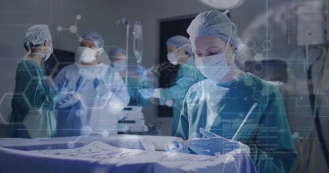 Animation of data processing with molecules and brains over diverse surgeons in Video stock 309077759