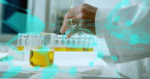 Animation of data processing with molecules and brains over caucasian male Stock Footage 309742000