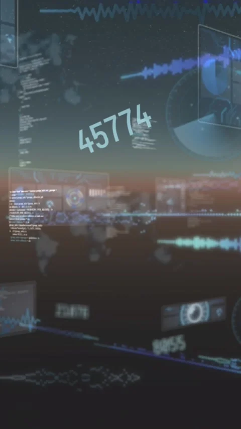 Animation of data processing on moving screens Stock Footage 344774547