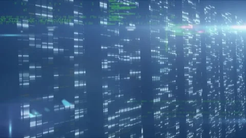 Animation of data processing on navy background with lights Video stock 325770466