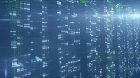 Animation of data processing on navy background with lights Stock Footage 327642305