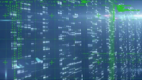 Animation of data processing on navy background with lights Stock Footage 329412754