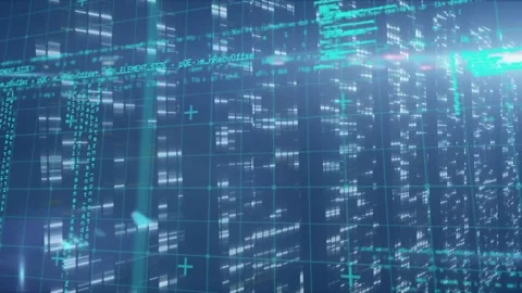 Animation of data processing on navy background with lights Video stock 330779784