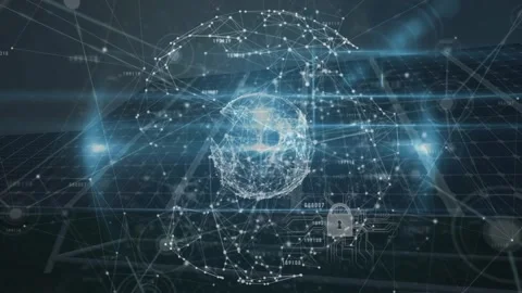 Animation of data processing, network connecting dots with lock icon against Vídeos de archivo 329166170