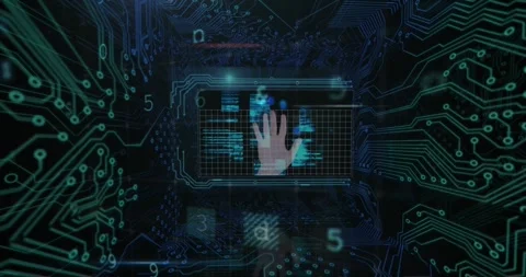 Animation of data processing, online security warning and circuit board Stock Footage 330113155