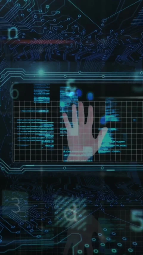 Animation of data processing, online security warning and circuit board Stock Footage 343919225