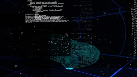 Animation of data processing over 3d drawing model of car and grid 스톡 동영상 165331071