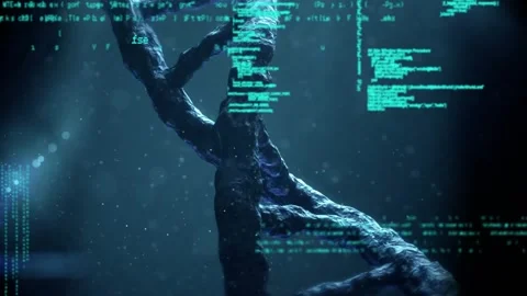 Animation of data processing over 3d dna strand spinning Stock Footage 326096398