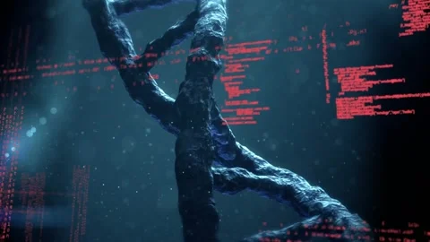 Animation of data processing over 3d dna strand spinning Stock Footage 326189764