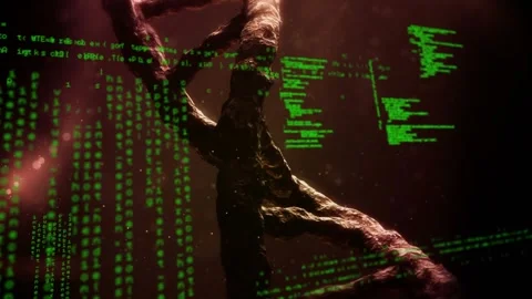 Animation of data processing over 3d dna strand spinning Stock Footage 327002508