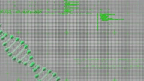 Animation of data processing over 3d dna strand spinning Video stock 327783864