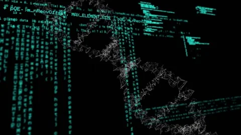Animation of data processing over 3d dna strand spinning Video stock 327901228