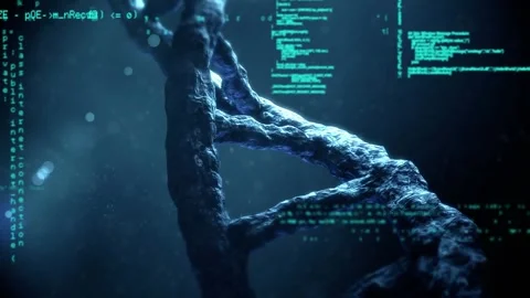 Animation of data processing over 3d dna strand spinning Stock Footage 327963889