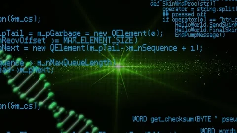 Animation of data processing over 3d dna strand spinning Stock Footage 328148888