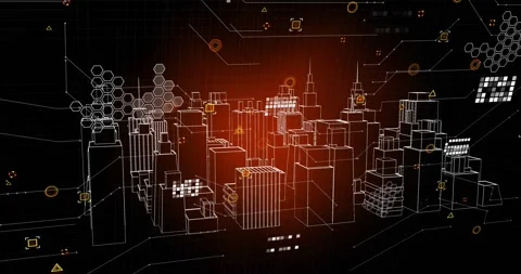 Animation of data processing over 3d cityscape Stock Footage 328229008
