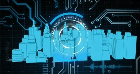 Animation of data processing over 3d cityscape Stock Footage 328292285