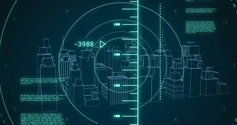 Animation of data processing over 3d cityscape Stock Footage 328500797