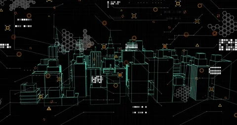 Animation of data processing over 3d cityscape Stock Footage 328582943