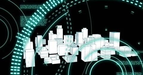 Animation of data processing over 3d cityscape Stock Footage 329103081