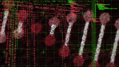 Animation of data processing over 3d dna strand spinning Stock Footage 329108203