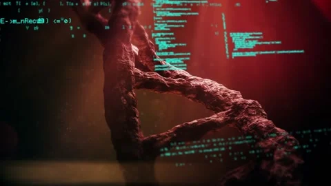 Animation of data processing over 3d dna strand spinning Stock Footage 329848837