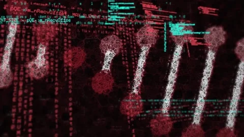 Animation of data processing over 3d dna strand spinning Stock Footage 330724196