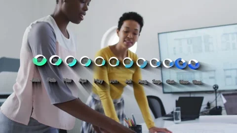 Animation of data processing over african american business people Stockbeeldmateriaal 201274756