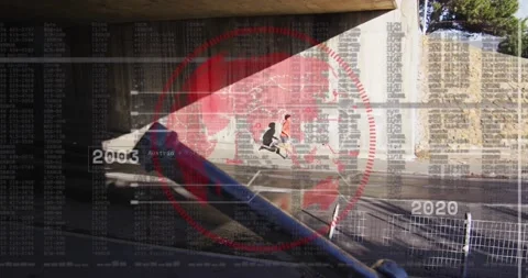 Animation of data processing over african american man running Stock Footage 211460663