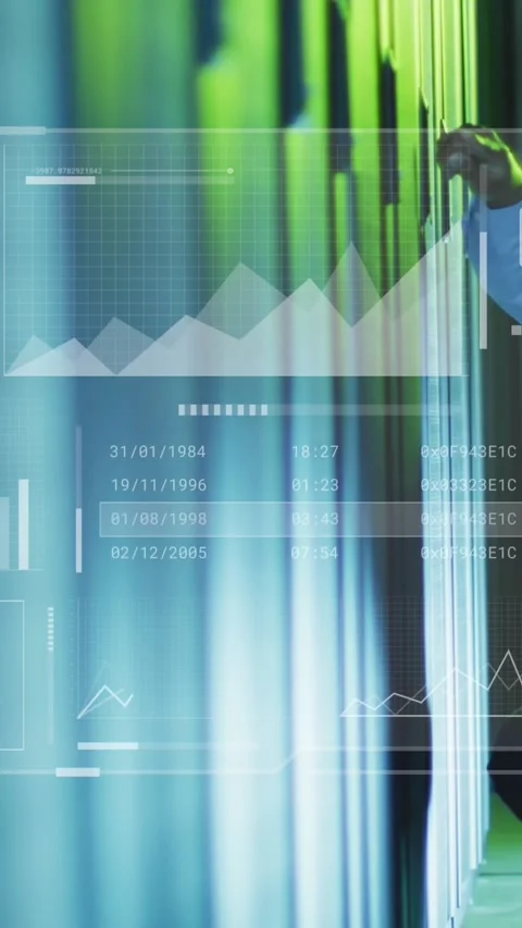 Animation of data processing over african american male it engineer and computer Stock Footage 320288728